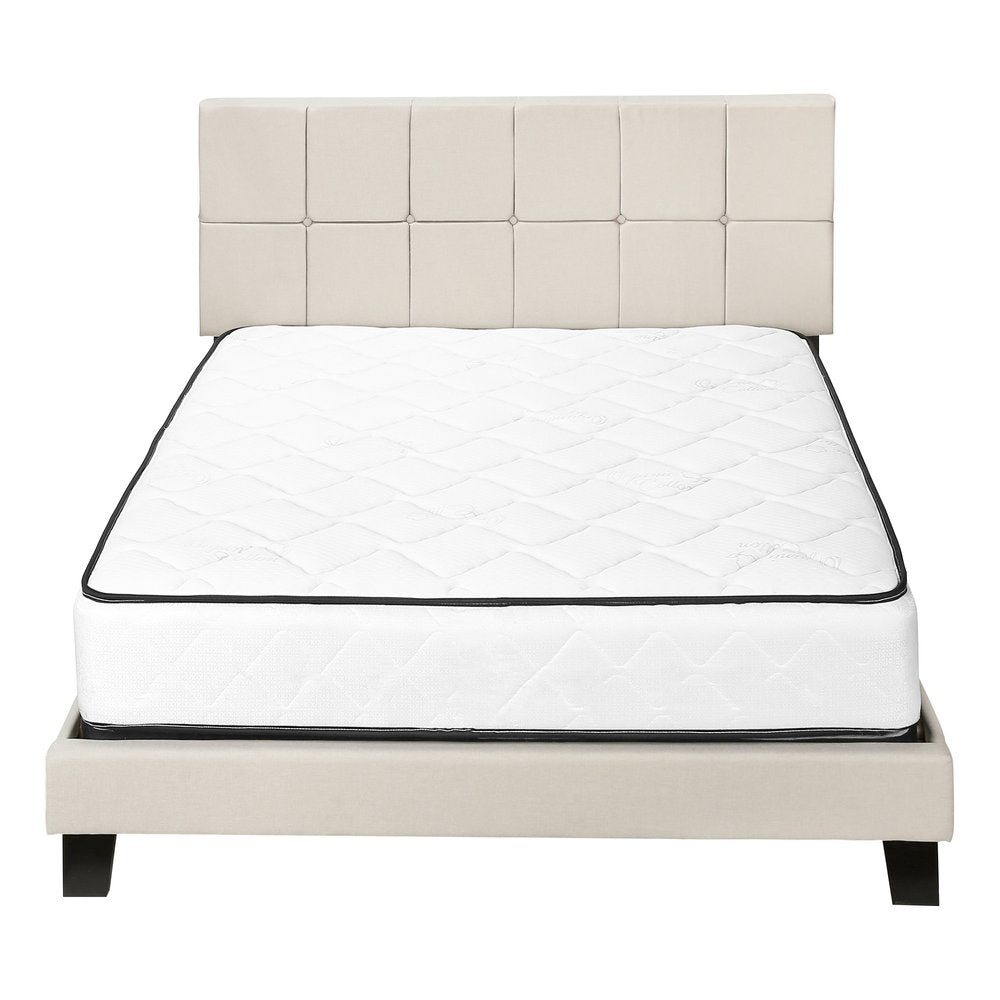 Beige Tufted Linen Queen Bed Frame