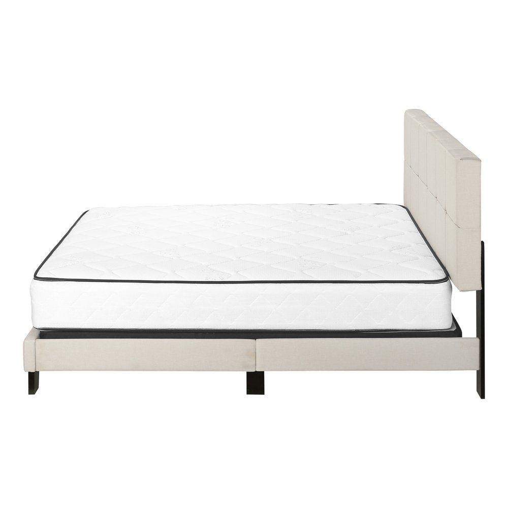 Beige Tufted Linen Queen Bed Frame