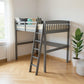 Gray Solid Wood Full Double Size Loft Bed with Desk and Storage