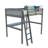 Gray Solid Wood Full Double Size Loft Bed with Desk and Storage