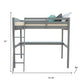 Gray Solid Wood Full Double Size Loft Bed with Desk and Storage