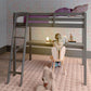 Gray Solid Wood Full Double Size Loft Bed with Desk and Storage