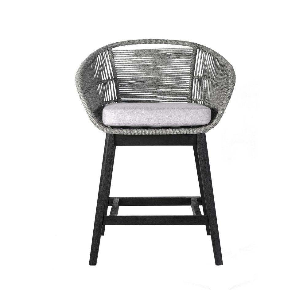 38" Light Gray Solid Wood Low back Outdoor Bar Height chair with Footrest