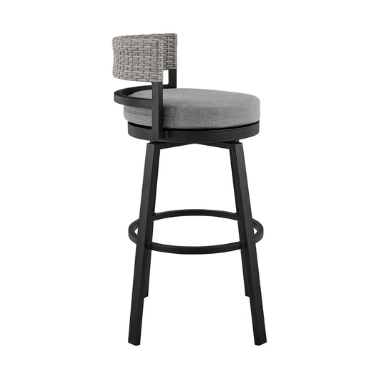 38" Light Gray Metal Swivel Low back Outdoor Bar Height chair with Footrest
