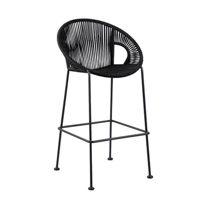 40" Black Metal Low back Outdoor Counter Height Bar chair with Footrest