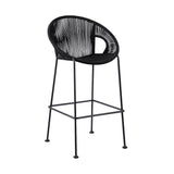 40" Black Metal Low back Outdoor Counter Height Bar chair with Footrest