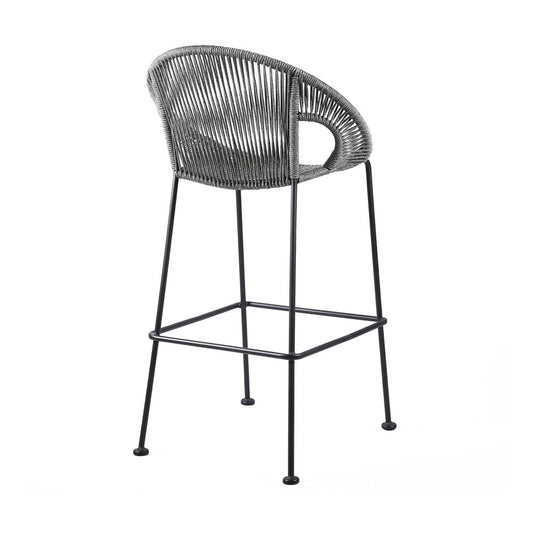 40" Light Gray Metal Low back Outdoor Counter Height Bar chair with Footrest