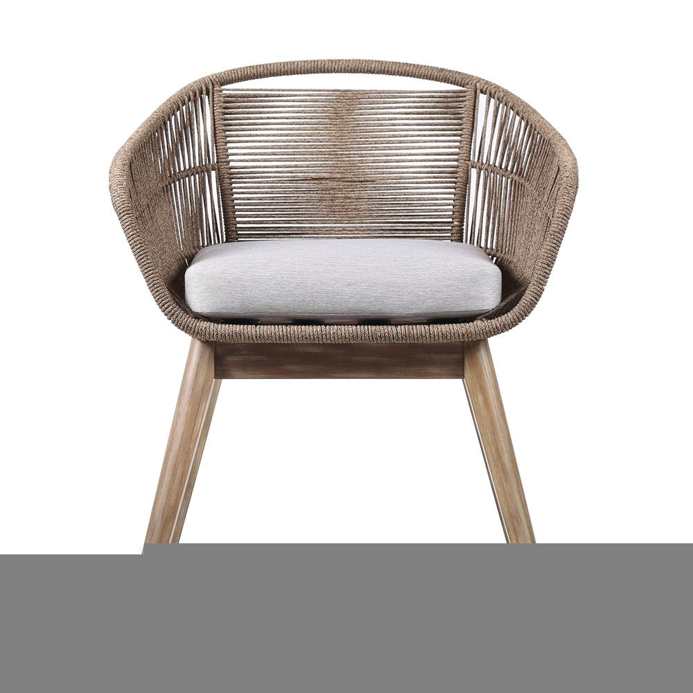 27" Gray and Natural Wood Solid Wood Outdoor Dining Chair with Gray Cushion