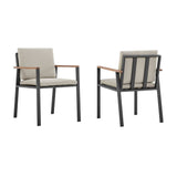 Set of Two 22" Light Gray Solid Wood Outdoor Dining Chair with Taupe Cushion
