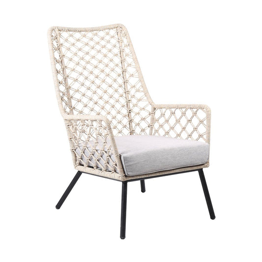 26" Gray Metal Outdoor Dining Chair with Gray Cushion