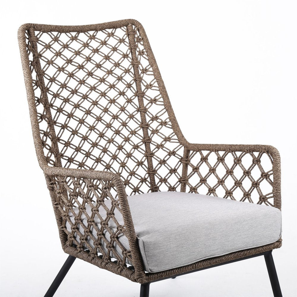 26" Gray Metal Outdoor Arm Chair with Gray Cushion