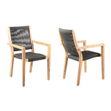 Set of Two 23" Charcoal and Natural Wood Solid Wood Outdoor Arm Chair