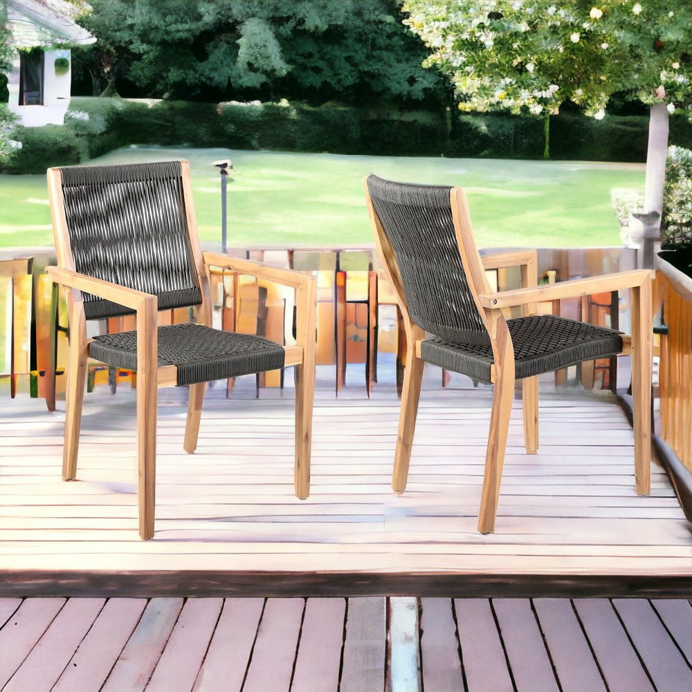 Set of Two 23" Charcoal and Natural Wood Solid Wood Outdoor Arm Chair