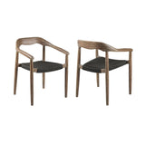 Set of Two 22" Black and Natural Wood Solid Wood Outdoor Dining Chair