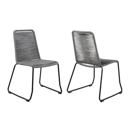 Set of Two 23" Gray Metal Outdoor Dining Chair