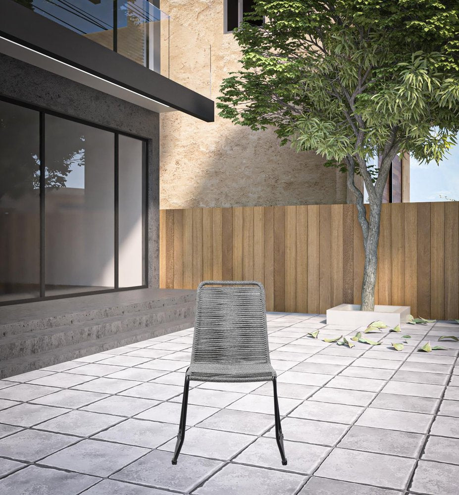 Set of Two 23" Gray Metal Outdoor Dining Chair