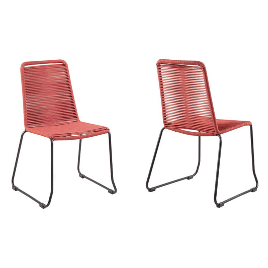 Set of Two 23" Red Metal Outdoor Dining Chair