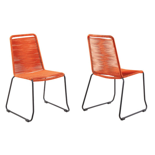 Set of Two 23" Tangerine Metal Outdoor Dining Chair