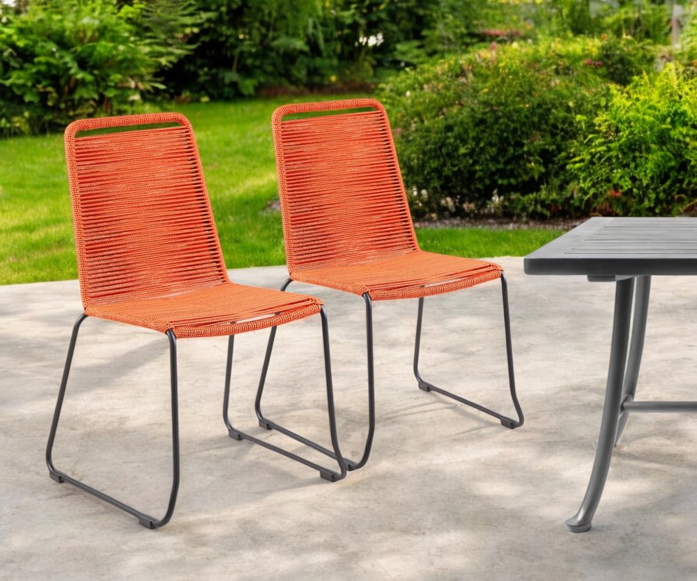 Set of Two 23" Tangerine Metal Outdoor Dining Chair