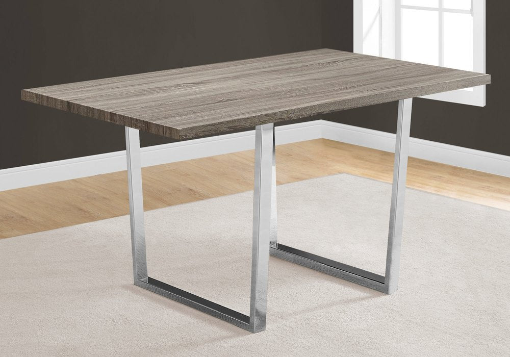 59" Taupe And Silver Solid Wood And Metal Sled Base Dining Table