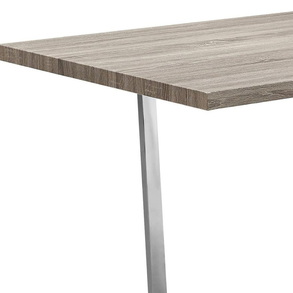 59" Taupe And Silver Solid Wood And Metal Sled Base Dining Table