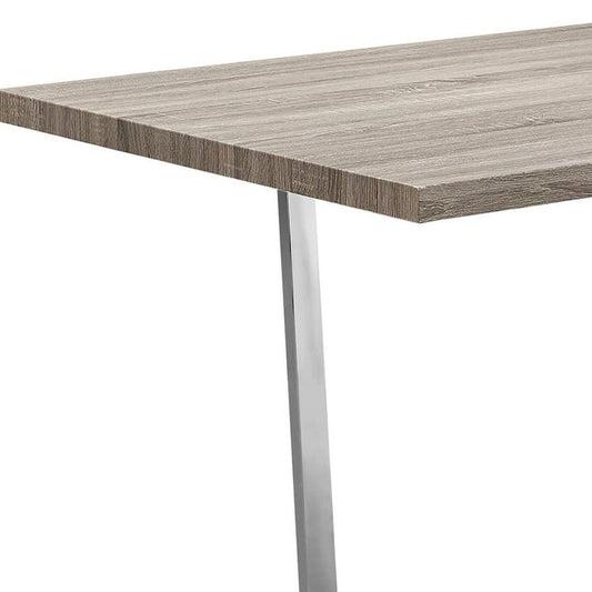 59" Taupe And Silver Solid Wood And Metal Sled Base Dining Table