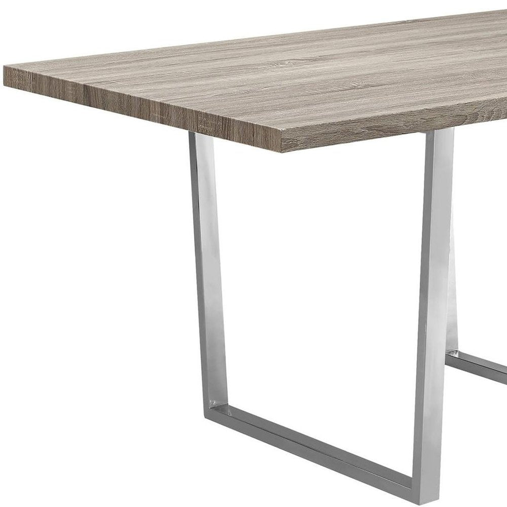 59" Taupe And Silver Solid Wood And Metal Sled Base Dining Table