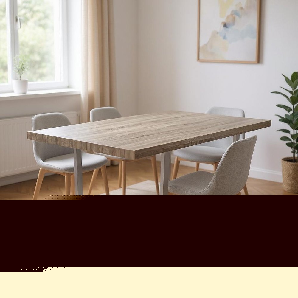 59" Taupe And Silver Solid Wood And Metal Sled Base Dining Table