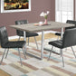 59" Taupe And Silver Solid Wood And Metal Sled Base Dining Table