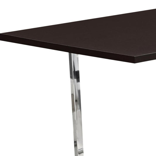 59" Espresso And Silver Solid Wood And Metal Sled Base Dining Table