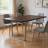 59" Espresso And Silver Solid Wood And Metal Sled Base Dining Table