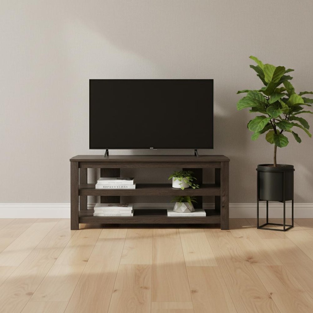 42" Brown Wood Open Shelving TV Stand