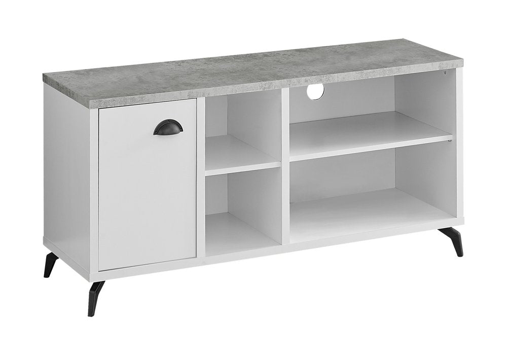 47" Gray And White Wood Enclosed and Open Storage TV Stand