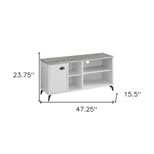 47" Gray And White Wood Enclosed and Open Storage TV Stand