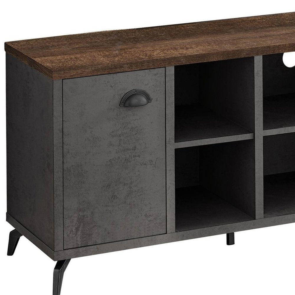 47" Brown And Gray Distressed Reclaimed Wood Enclosed and Open Storage TV Stand