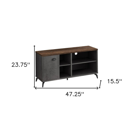 47" Brown And Gray Distressed Reclaimed Wood Enclosed and Open Storage TV Stand