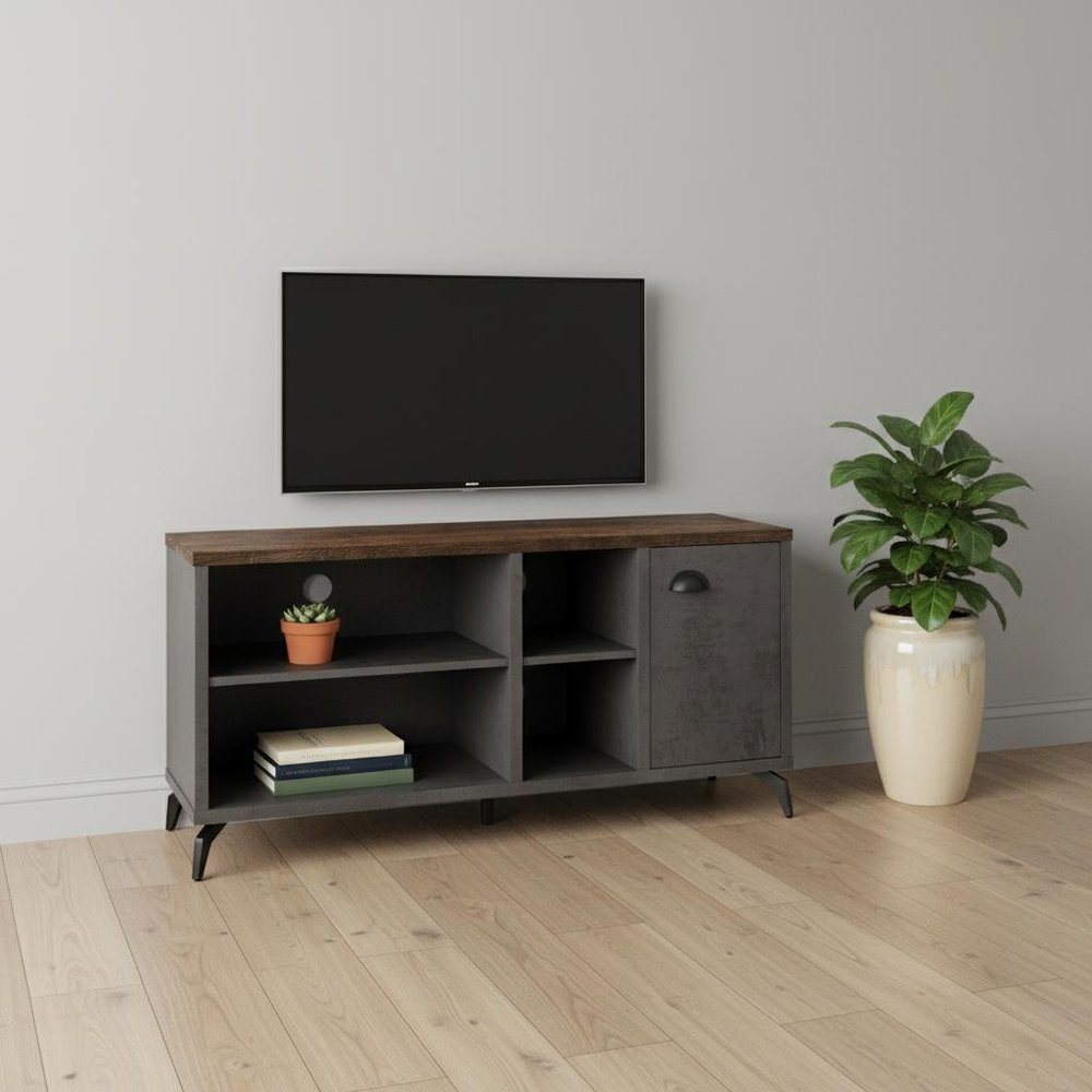 47" Brown And Gray Distressed Reclaimed Wood Enclosed and Open Storage TV Stand