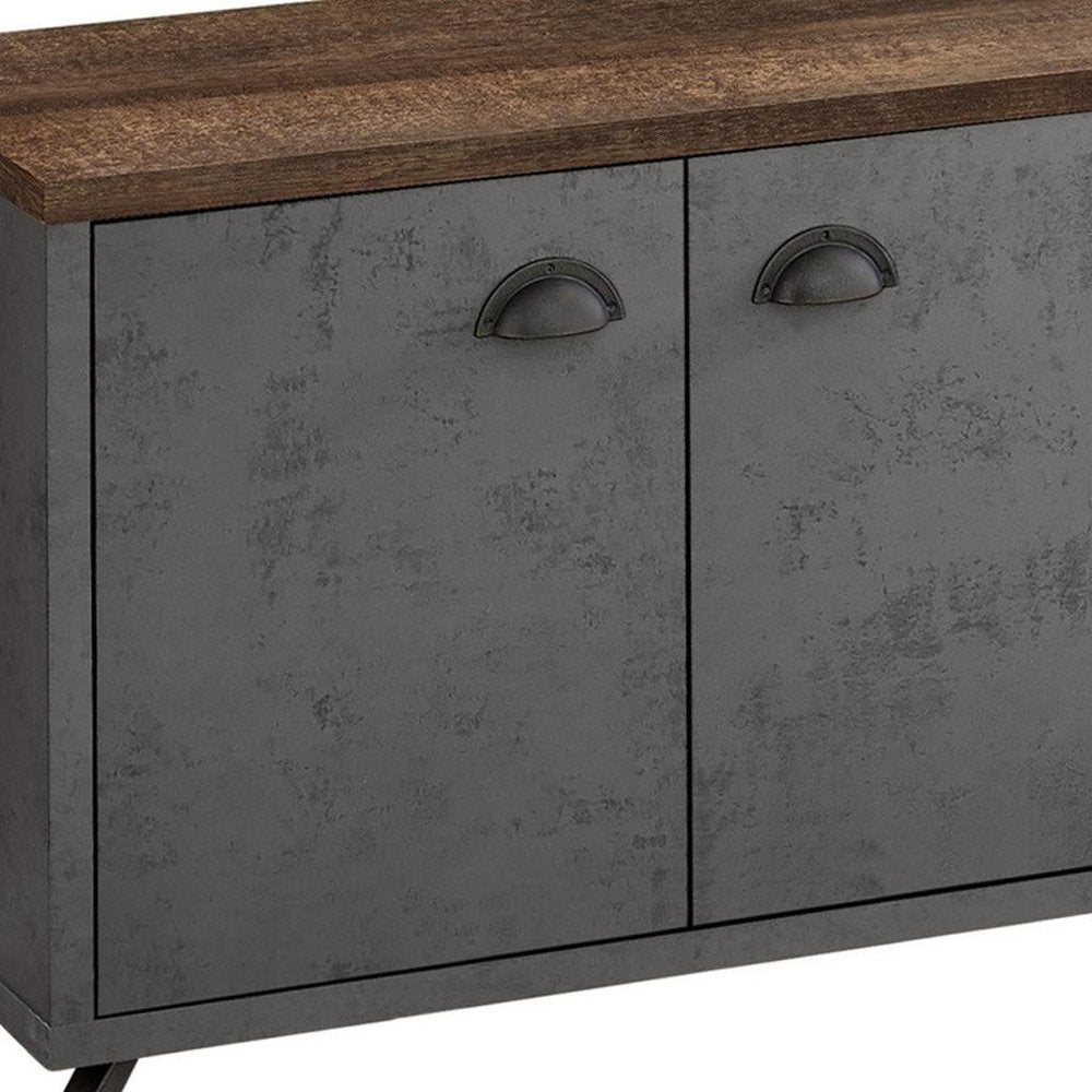 60" Brown And Gray Distressed Reclaimed Wood Enclosed and Open Storage TV Stand