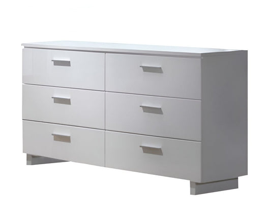 63" White Wood Six Drawer Double Dresser