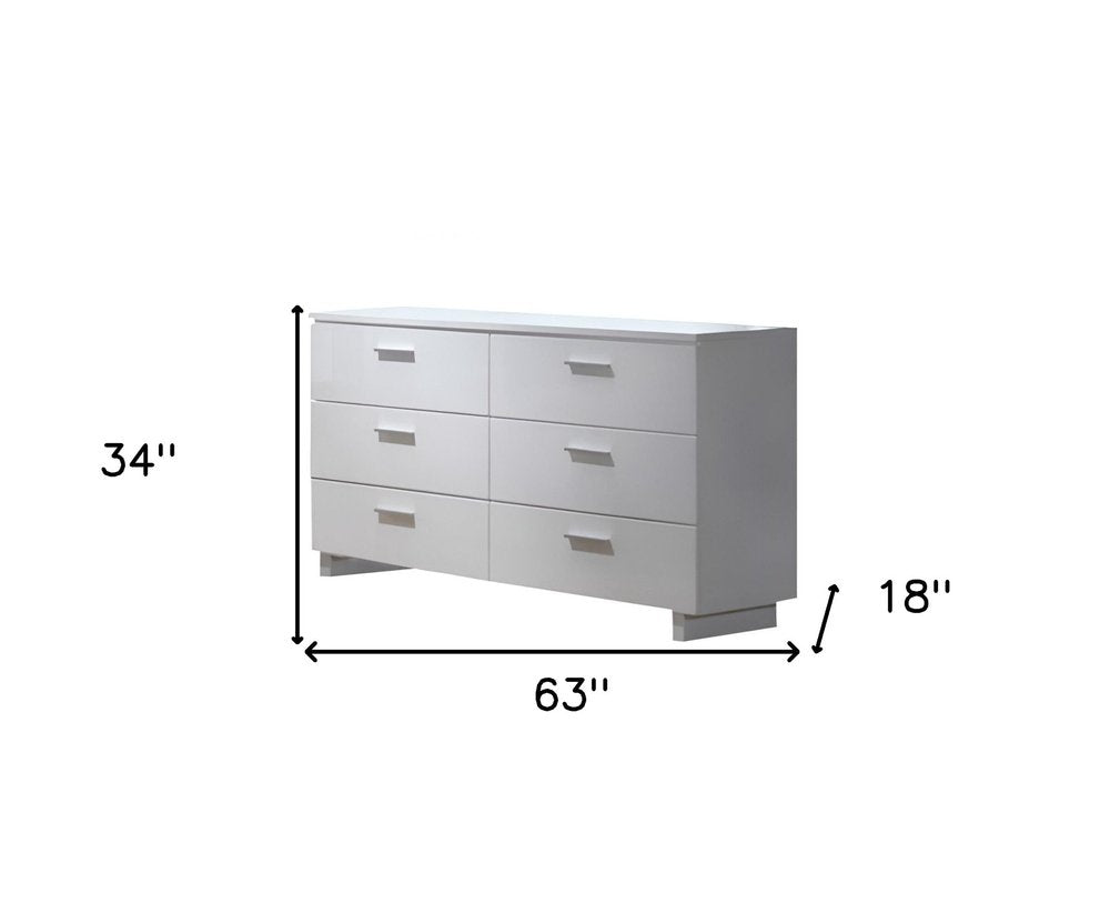 63" White Wood Six Drawer Double Dresser
