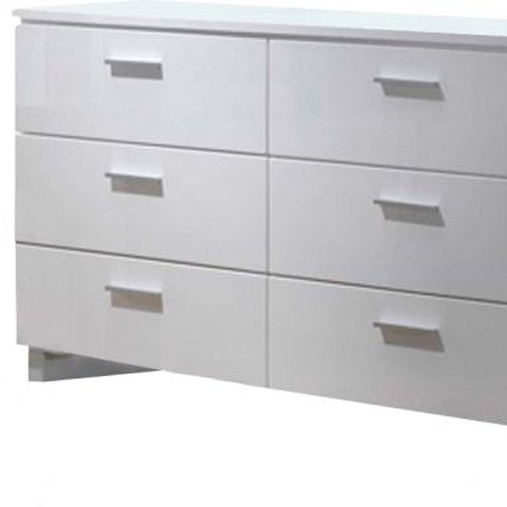 63" White Wood Six Drawer Double Dresser