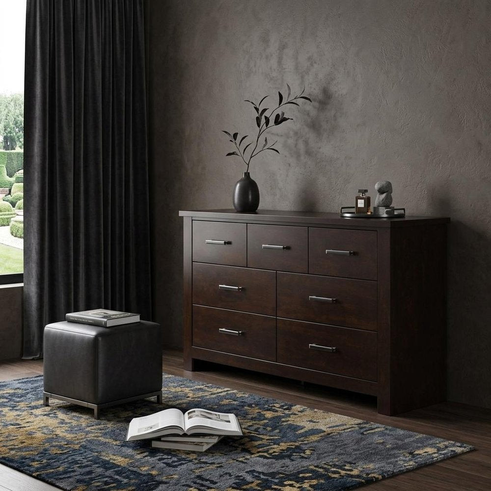 55" Mahogany Seven Drawer Double Dresser