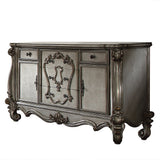 70" Platinum Carved Scrollwork Wood And Polyresin Five Drawer Triple Dresser