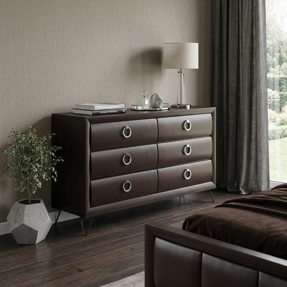 63" Merlot Solid and Manufactured Wood Six Drawer Double Dresser