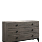 61" Gray Solid and Manufactured Wood Six Drawer Double Dresser