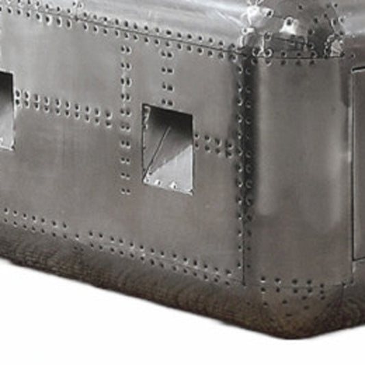 52" Silver Aluminum Solid Coffee Table With Drawer