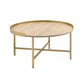 34" Oak and Gold Wood And Metal Round Sled Coffee Table