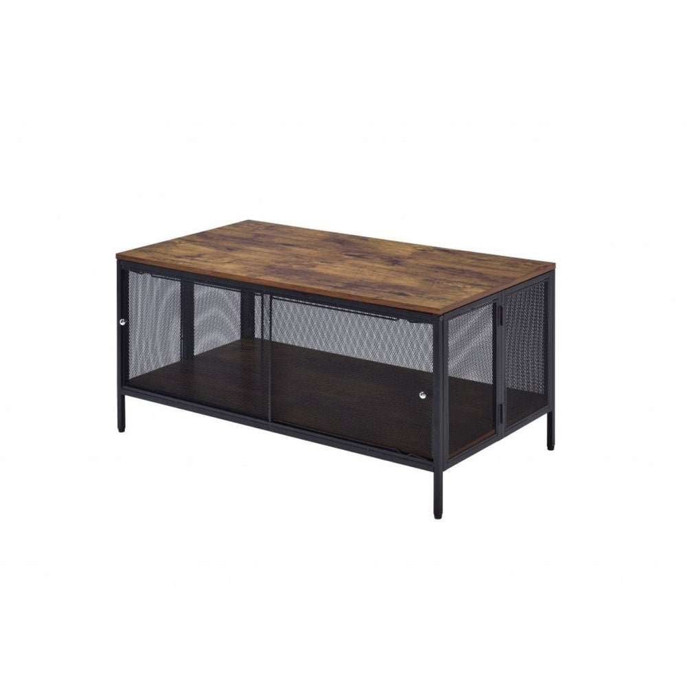 41" Brown and Black Wood And Metal Frame Coffee Table With Shelf