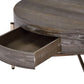 32" Dark Brown and Champagne Wood And Metal Round Sled Coffee Table With Drawer