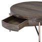 32" Dark Brown and Champagne Wood And Metal Round Sled Coffee Table With Drawer